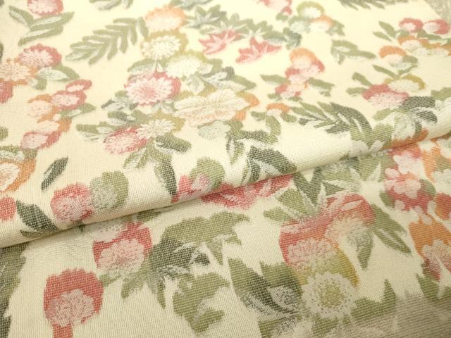 平和屋着物●お召　エ霞草花文　正絹　逸品　AABH5856ck
