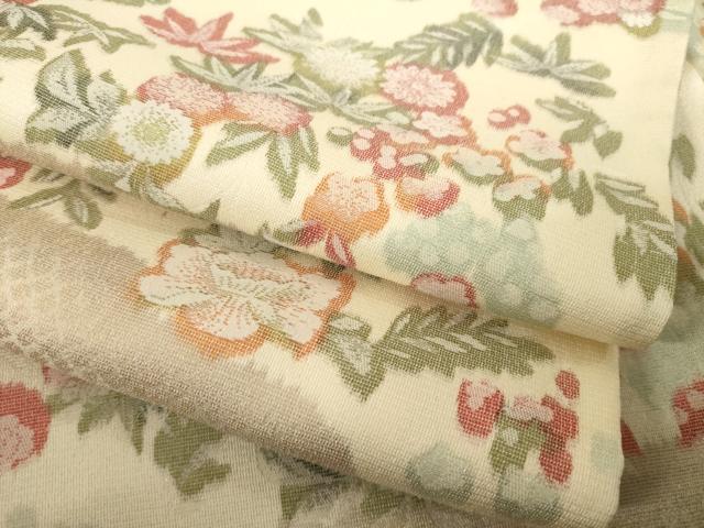 平和屋着物●お召　エ霞草花文　正絹　逸品　AABH5856ck