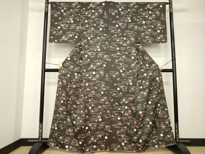 平和屋着物●上質な小紋　絞り　流水花文　金彩　正絹　逸品　AABH5859ck