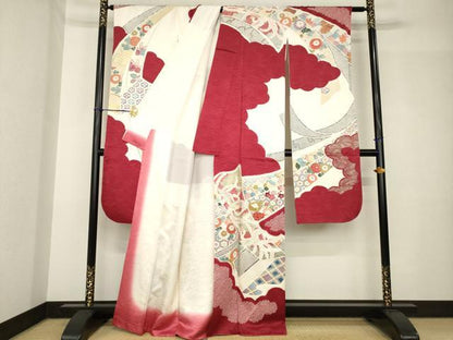 平和屋着物●豪華振袖　友禅　駒刺繍　絞り　短冊鳳凰花文　金彩　正絹　逸品　AABH5860ck