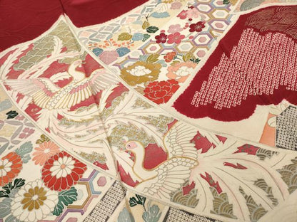 平和屋着物●豪華振袖　友禅　駒刺繍　絞り　短冊鳳凰花文　金彩　正絹　逸品　AABH5860ck