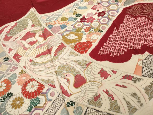平和屋着物●豪華振袖　友禅　駒刺繍　絞り　短冊鳳凰花文　金彩　正絹　逸品　AABH5860ck
