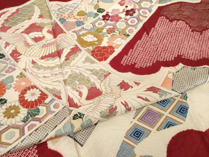 平和屋着物●豪華振袖　友禅　駒刺繍　絞り　短冊鳳凰花文　金彩　正絹　逸品　AABH5860ck