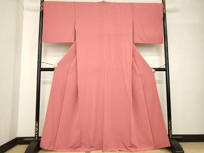 平和屋着物●上質な色無地　甚三紅色　正絹　逸品　AABH5864ck