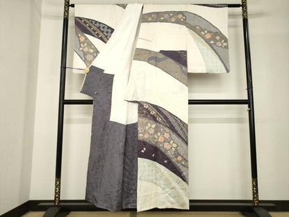 平和屋着物●訪問着　絞り　流水花文　金彩　正絹　逸品　AABH5866ck