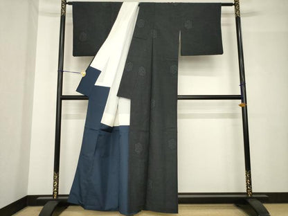 平和屋着物●結城紬　80亀甲　亀甲文　正絹　逸品　AABH5867ck