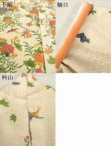 平和屋着物●訪問着　型染め　花鳥文　正絹　逸品　AABH5870ck
