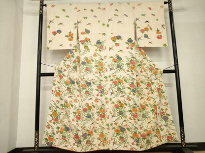 平和屋着物●訪問着　型染め　花鳥文　正絹　逸品　AABH5870ck