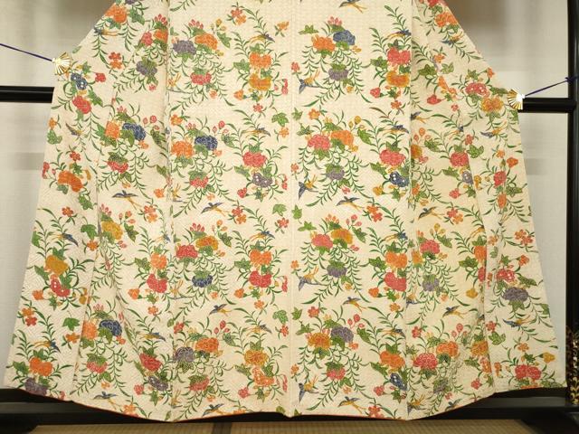 平和屋着物●訪問着　型染め　花鳥文　正絹　逸品　AABH5870ck