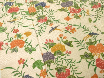 平和屋着物●訪問着　型染め　花鳥文　正絹　逸品　AABH5870ck