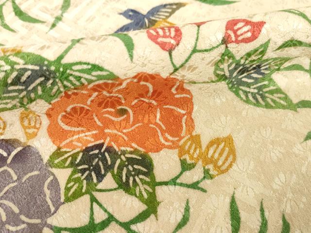 平和屋着物●訪問着　型染め　花鳥文　正絹　逸品　AABH5870ck