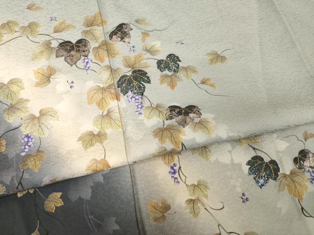 平和屋着物●訪問着　手描き　葡萄蔦草文　暈し染め　金彩　正絹　逸品　未使用　AABH5874ck