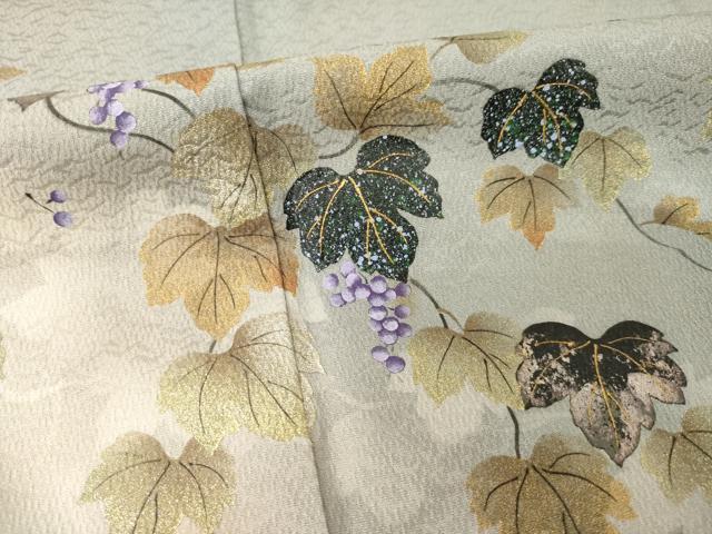 平和屋着物●訪問着　手描き　葡萄蔦草文　暈し染め　金彩　正絹　逸品　未使用　AABH5874ck