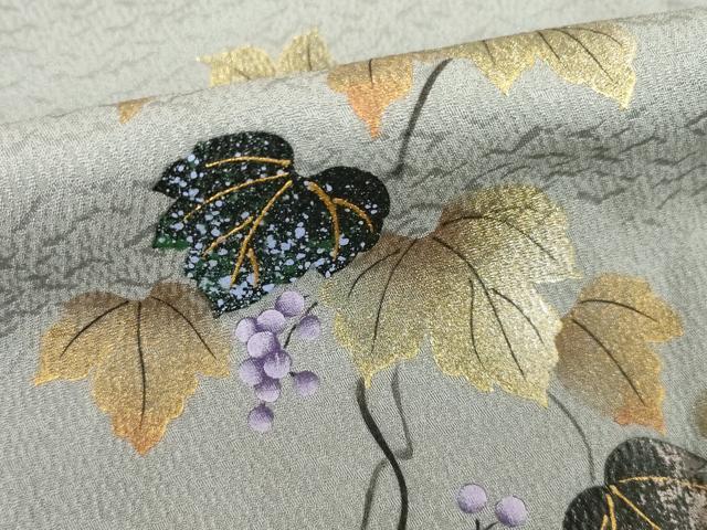 平和屋着物●訪問着　手描き　葡萄蔦草文　暈し染め　金彩　正絹　逸品　未使用　AABH5874ck
