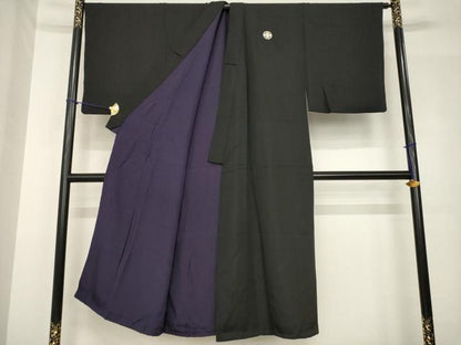 平和屋着物●男性　黒紋付　正絹　逸品　AABH5879ck