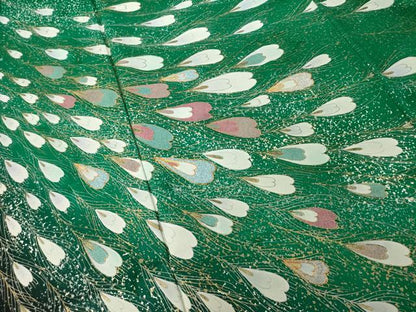 平和屋着物●写真家・秋山庄太郎　振袖　駒刺繍　孔雀羽文　暈し染め　正絹　逸品　AABH5882ck