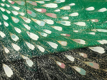 平和屋着物●写真家・秋山庄太郎　振袖　駒刺繍　孔雀羽文　暈し染め　正絹　逸品　AABH5882ck