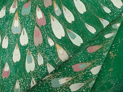 平和屋着物●写真家・秋山庄太郎　振袖　駒刺繍　孔雀羽文　暈し染め　正絹　逸品　AABH5882ck