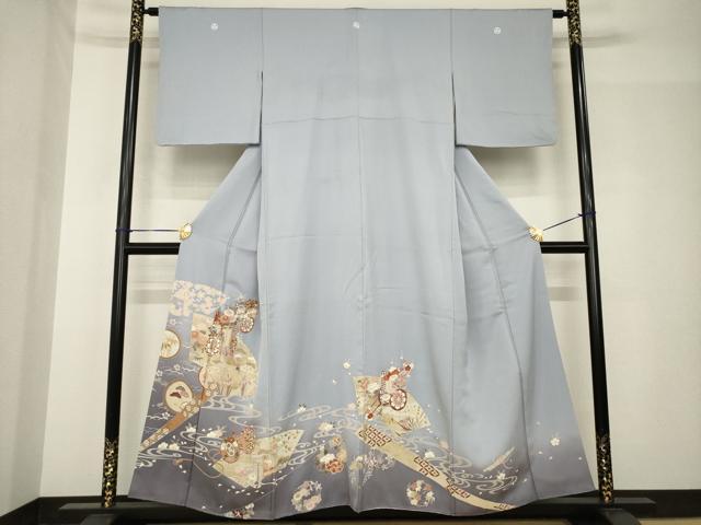 平和屋着物●豪華色留袖　友禅　地紙御所車花文　正絹　逸品　AABH5883ck