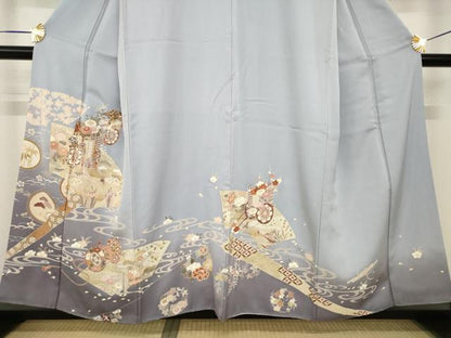 平和屋着物●豪華色留袖　友禅　地紙御所車花文　正絹　逸品　AABH5883ck