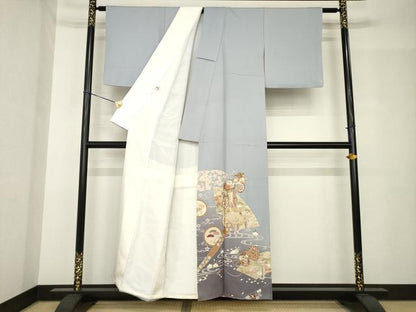 平和屋着物●豪華色留袖　友禅　地紙御所車花文　正絹　逸品　AABH5883ck