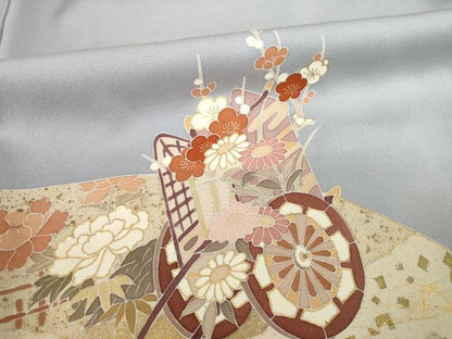 平和屋着物●豪華色留袖　友禅　地紙御所車花文　正絹　逸品　AABH5883ck