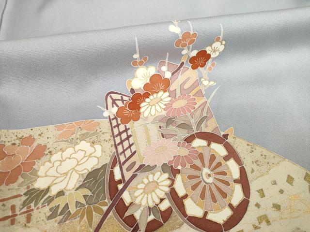 平和屋着物●豪華色留袖　友禅　地紙御所車花文　正絹　逸品　AABH5883ck