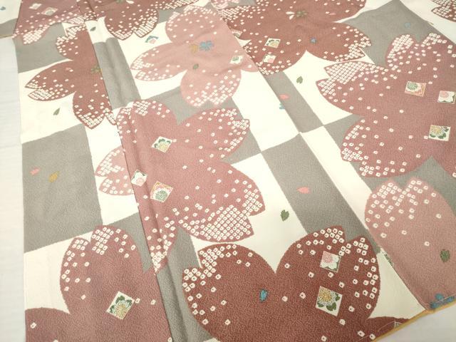 平和屋着物●上質な小紋　市松桜文　正絹　逸品　AABH5884ck 平和屋着物○上質な小紋 市松桜文 正絹 逸品 AABH5884ck