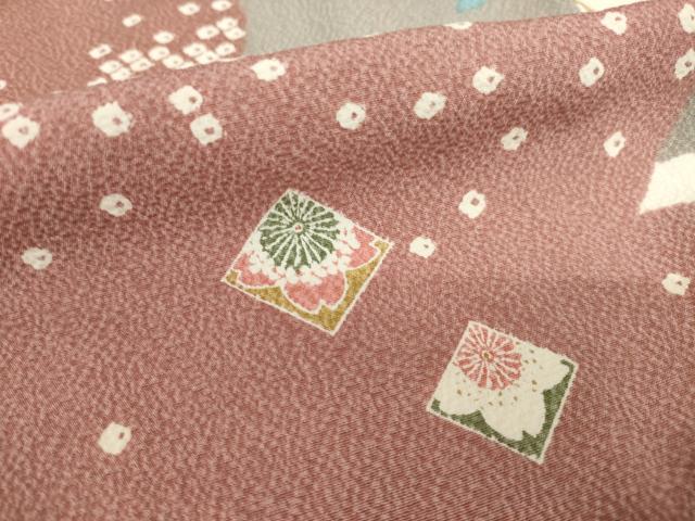 平和屋着物○上質な小紋 市松桜文 正絹 逸品 AABH5884ck
