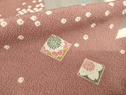 平和屋着物●上質な小紋　市松桜文　正絹　逸品　AABH5884ck