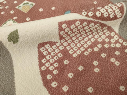 平和屋着物●上質な小紋　市松桜文　正絹　逸品　AABH5884ck