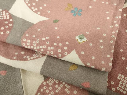 平和屋着物●上質な小紋　市松桜文　正絹　逸品　AABH5884ck