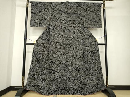 平和屋着物●訪問着　総絞り　飾花文　黒地　正絹　逸品　AABH5890ck