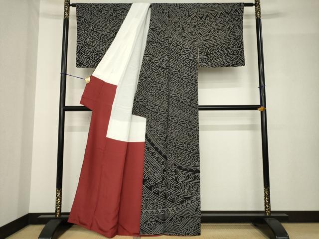平和屋着物●訪問着　総絞り　飾花文　黒地　正絹　逸品　AABH5890ck