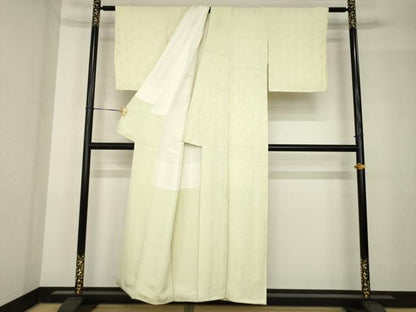 平和屋着物●上質な色無地　薔薇地紋　白橡色　正絹　逸品　AABH5893ck