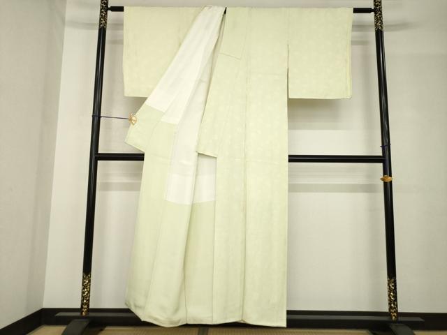 平和屋着物●上質な色無地　薔薇地紋　白橡色　正絹　逸品　AABH5893ck