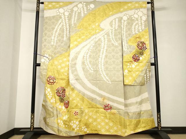 平和屋着物○豪華振袖 駒刺繍 花毬文 金彩 正絹 逸品 AABH5896ck