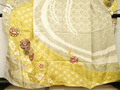 平和屋着物●豪華振袖　駒刺繍　花毬文　金彩　正絹　逸品　AABH5896ck