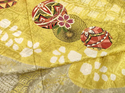 平和屋着物●豪華振袖　駒刺繍　花毬文　金彩　正絹　逸品　AABH5896ck