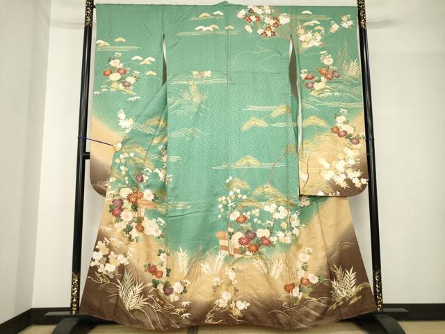 平和屋着物●豪華振袖　駒刺繍　風景花文　暈し染め　金彩　鈴乃屋扱い　正絹　逸品　AABH5898ck