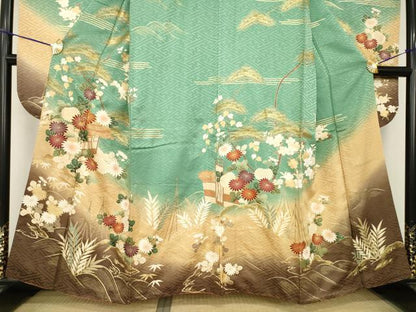 平和屋着物●豪華振袖　駒刺繍　風景花文　暈し染め　金彩　鈴乃屋扱い　正絹　逸品　AABH5898ck