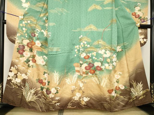 平和屋着物●豪華振袖　駒刺繍　風景花文　暈し染め　金彩　鈴乃屋扱い　正絹　逸品　AABH5898ck