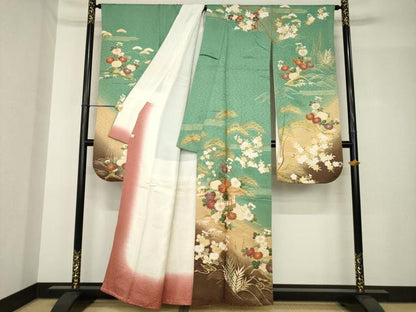 平和屋着物●豪華振袖　駒刺繍　風景花文　暈し染め　金彩　鈴乃屋扱い　正絹　逸品　AABH5898ck