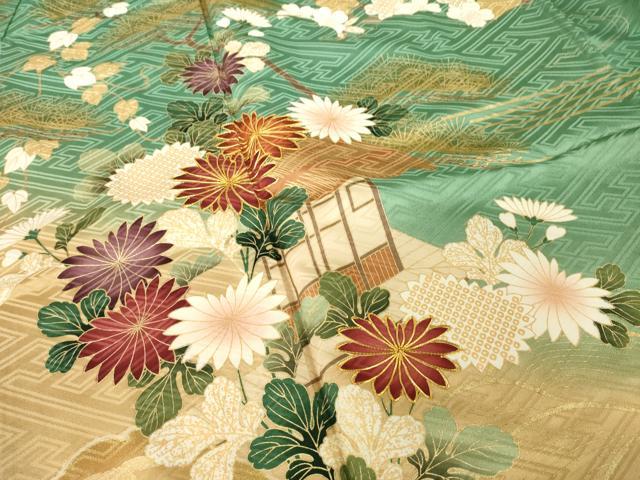 平和屋着物●豪華振袖　駒刺繍　風景花文　暈し染め　金彩　鈴乃屋扱い　正絹　逸品　AABH5898ck