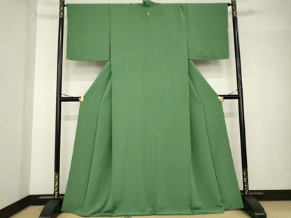 平和屋着物●上質な色無地　老竹色　正絹　逸品　AABH5899ck