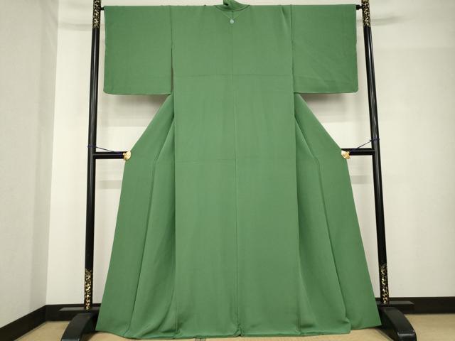 平和屋着物●上質な色無地　老竹色　正絹　逸品　AABH5899ck