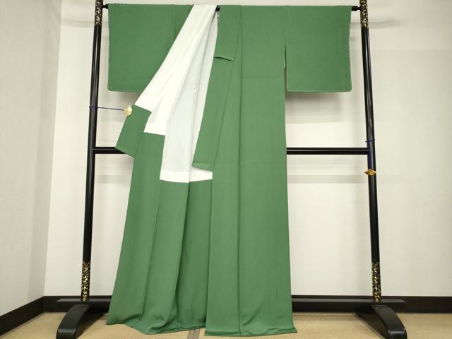 平和屋着物●上質な色無地　老竹色　正絹　逸品　AABH5899ck