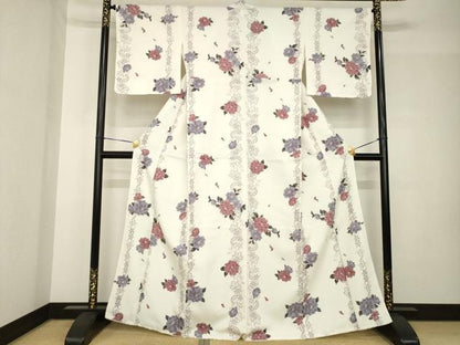 平和屋着物●小紋　飾花文　洗える着物　未使用　AABH5900ck