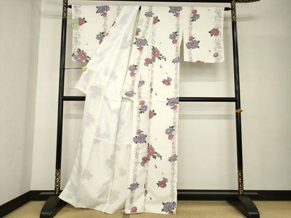 平和屋着物●小紋　飾花文　洗える着物　未使用　AABH5900ck