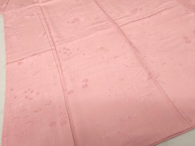 平和屋着物○上質な色無地 風景花地紋 薄紅色 正絹 逸品 未
